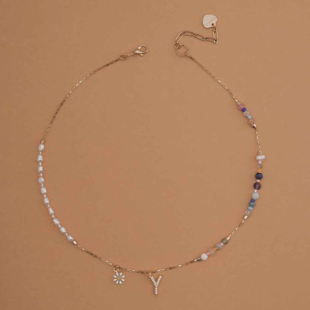 PEARL - INITAL BIRTHSTONE NECKLACE (เลือกอักษร INITIAL ได้)