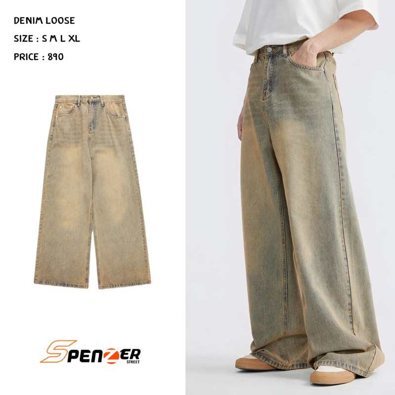 [พร้อมส่ง] Spenzer.street | Denim loose กางเกงทรงกระบอก เสื้อผ้าสตรีท เนื้อผ้าดี คุณภาพแน่น ฮิต unisex 2024 ขายดี