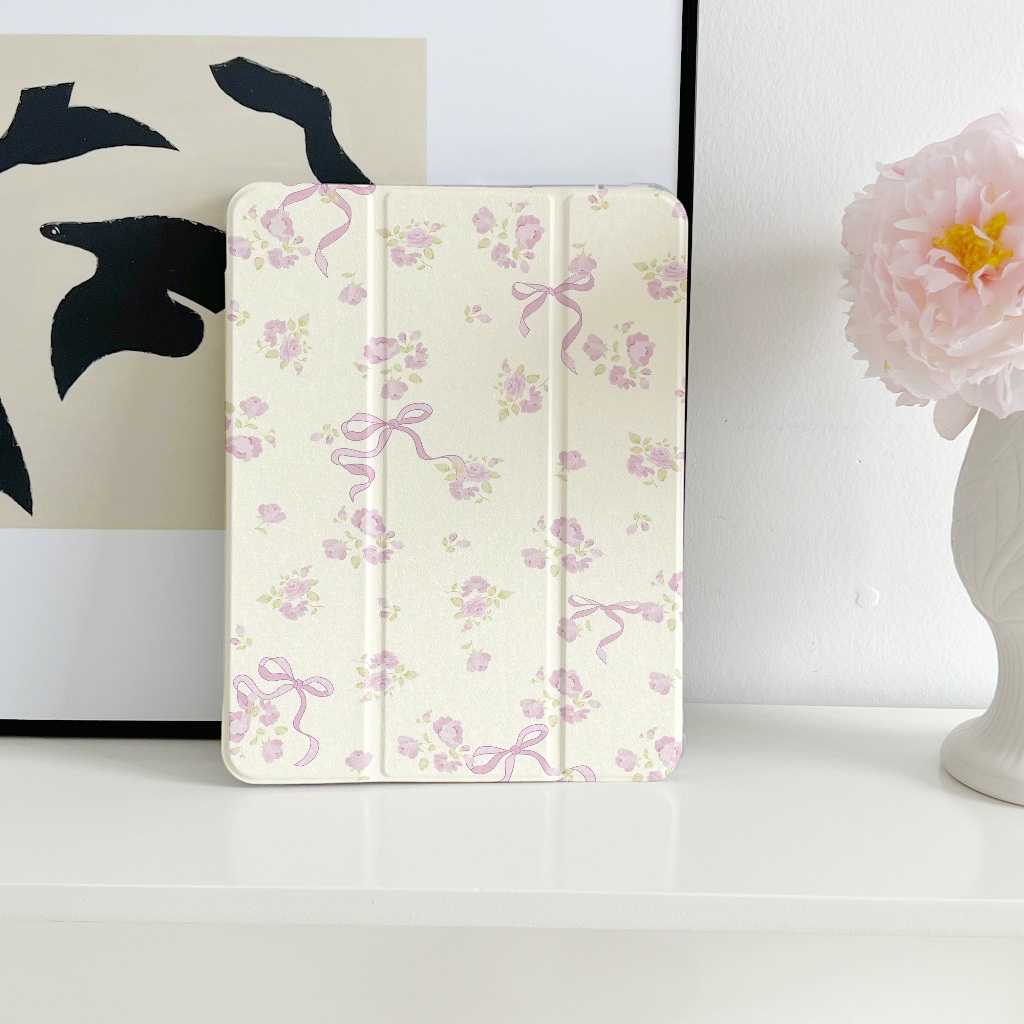 พร้อมส่ง case iPad Air6 11 ซิลิก้าเจล พร้อมถาดใส่ปากกา ดอกโบว์สีม่วง เคส iPad gen9 pro11 2024 MINI7