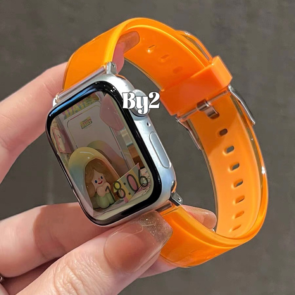 สายนาฬิกาข้อมือซิลิโคนเจลลี่ สําหรับApple Watch Ultra10 44 40 45 41 46mm สร้อยข้อมือกีฬาสำหรับ iwatch 4 5 6 SE 7 8 9 10 - รูปที่ 3