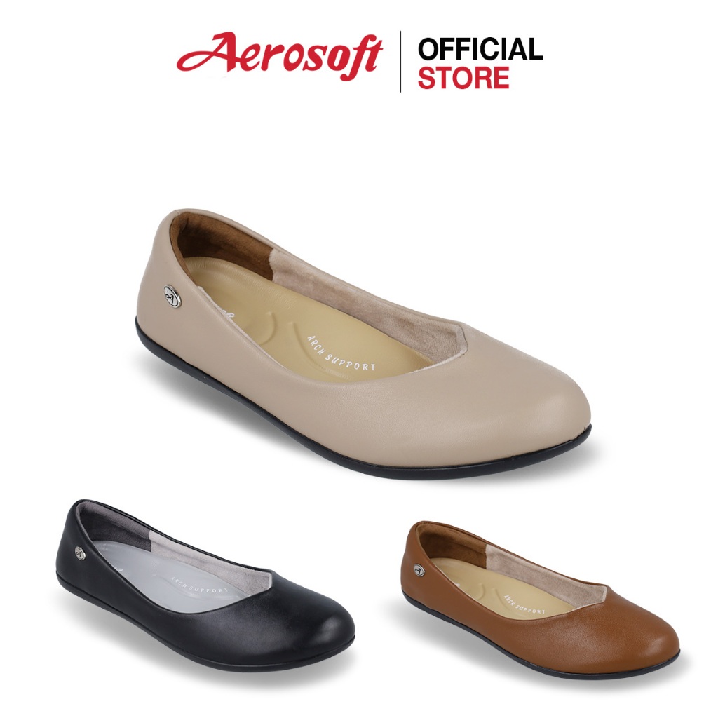 Aerosoft (แอโร่ซอฟ) รองเท้าคัทชูผู้หญิง เพื่อสุขภาพ ส้นแบน รองเท้าคัทชูสีดำ รุ่น CW308