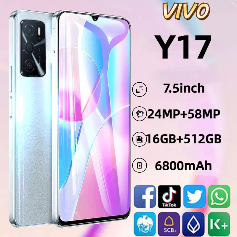 โทรศัพท์มือถือเดิม VIV0 Y17S 7.5 นิ้วแบบเต็มหน้าจอ RAM 16GB+ROM 512GB 6800mAh โทรศัพท์มือถือราคาถูก