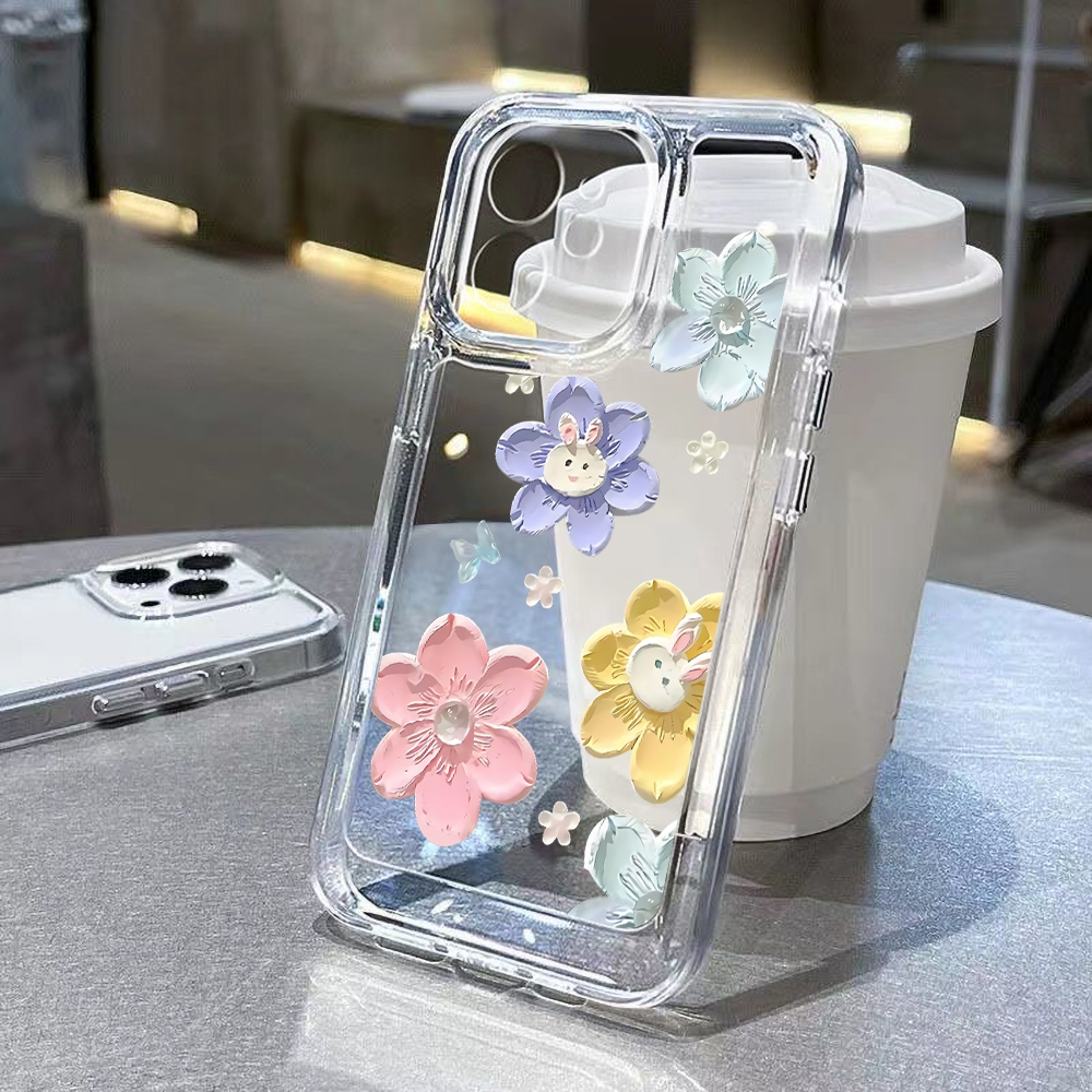 ดอกไม้ เคสโทรศัพท์กันกระแทก For iPhone 11 17 XR 12 13 14 15 Pro Max XS MAX X 8 7Plus SE ปลอกอะคริลิกสำหรับป้องกันเลนส์