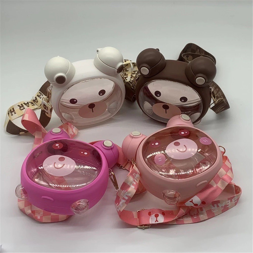 พร้อมส่ง กระติกน้ำพกพา กระบอกน้ำรูปทรงหัวหมี 2 หัวดื่ม ขนาด 750 ml