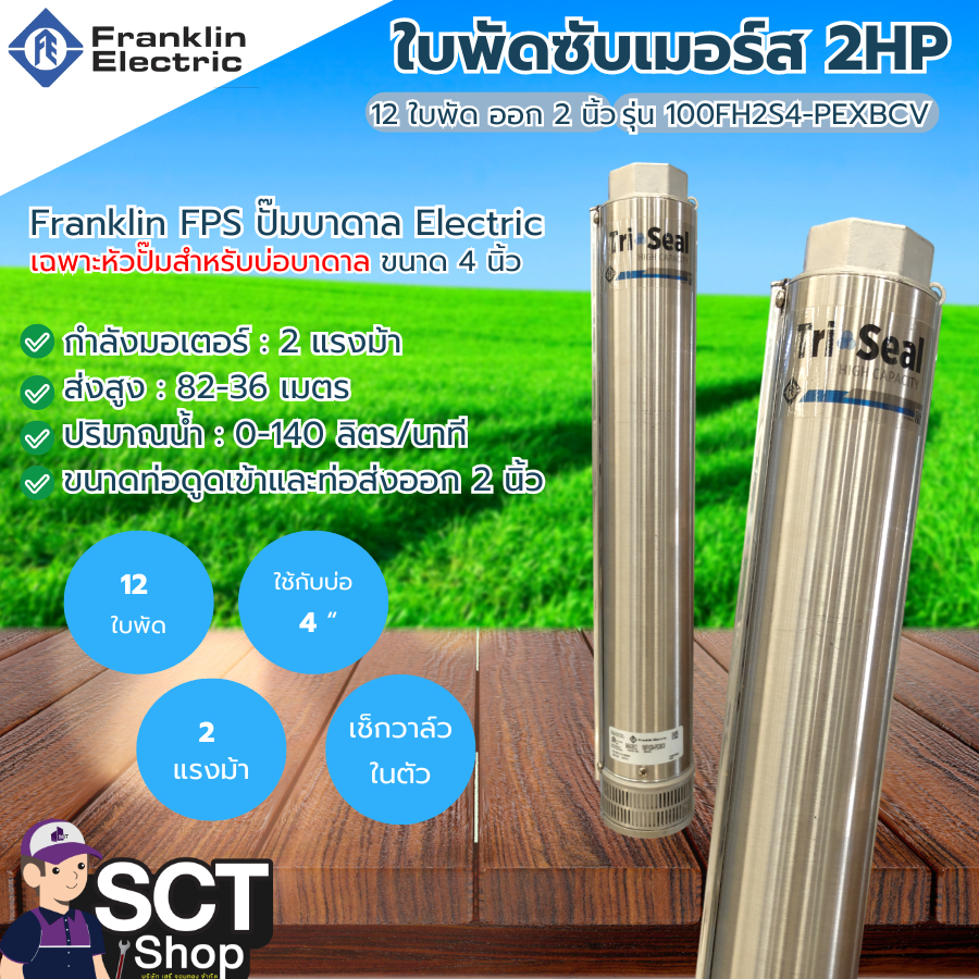 Franklin FPS ปั๊มบาดาล Electric รุ่น 100FH2S4-PEXBCV เฉพาะหัวปั๊มสำหรับบ่อบาดาล ขนาด 4 นิ้ว พร้อมเช็ควาล์วในตัว