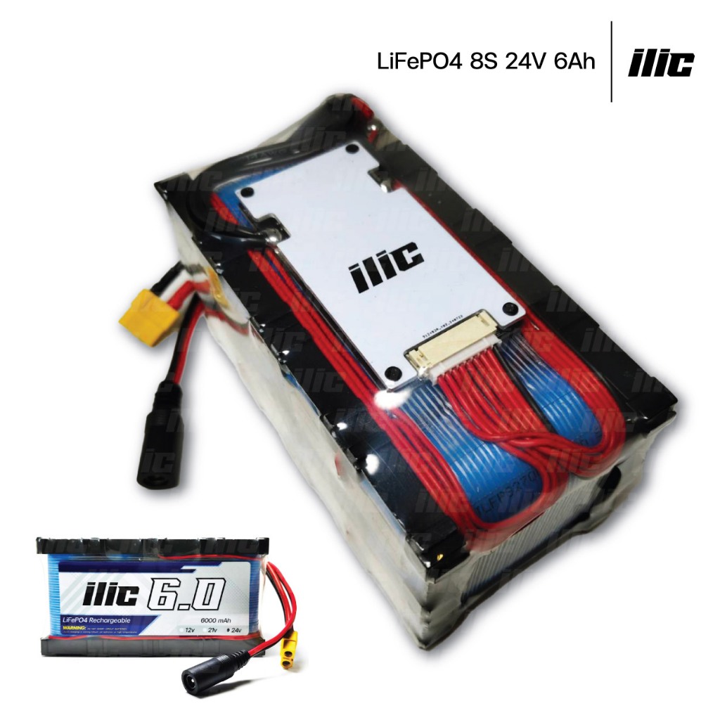 ilic แบตเตอรี่ลิเธียมฟอสเฟต LiFePO4 32650 8S 24V 6Ah ติดตั้ง BMS