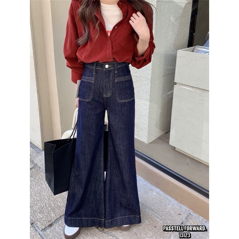 🇰🇷New🇰🇷  Korea darim wide-legged denim jeans ยีนขาบาน รุ่นใหม่งานป้ายdarimทรงสวย แนะนำเลยค่าาาา😍😍😍😍