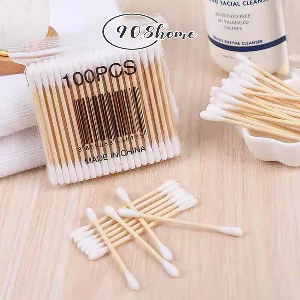 คอตตอนบัด 100 ก้าน (แพ็คเดี่ยว) สำลีเช็ดเครื่องสำอาง สำลีปั่นหูด้ามไม้ สำลีก้าน ไม่ระคายเคืองผิ