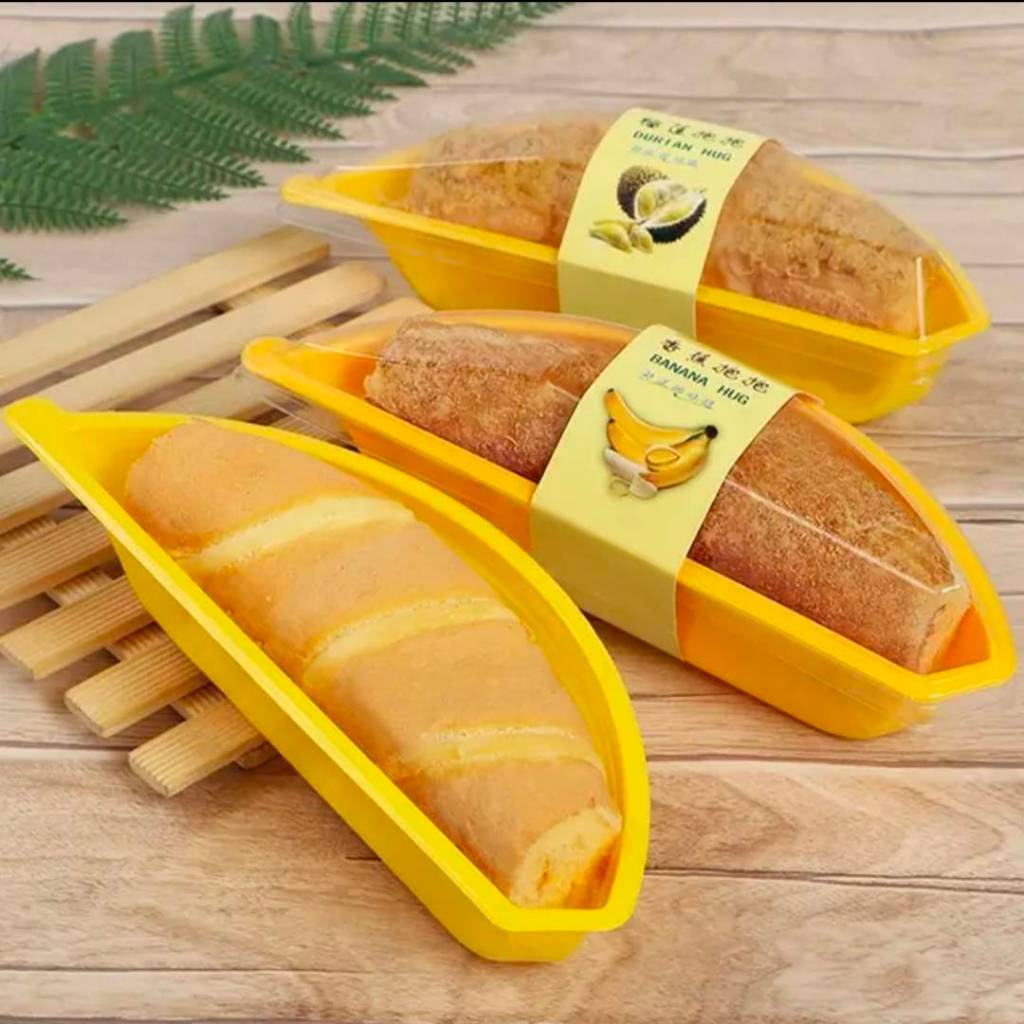 กล่องพลาสติกใส่ขนมทรงกล้วย 🍌สีเหลือง+ฝาปิด (XY2511)แพ็ค25/50/100 ชุด