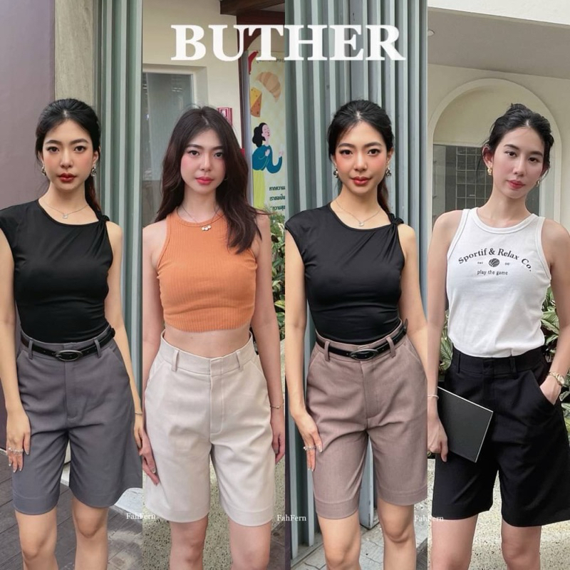 กางเกง3ส่วนผ้าบัทเทอร์ตะขอหน้ามีหูเข็มขัดดีเทลกระเป๋าหลังหลอกเพิ่มความเก๋S-2XL✅