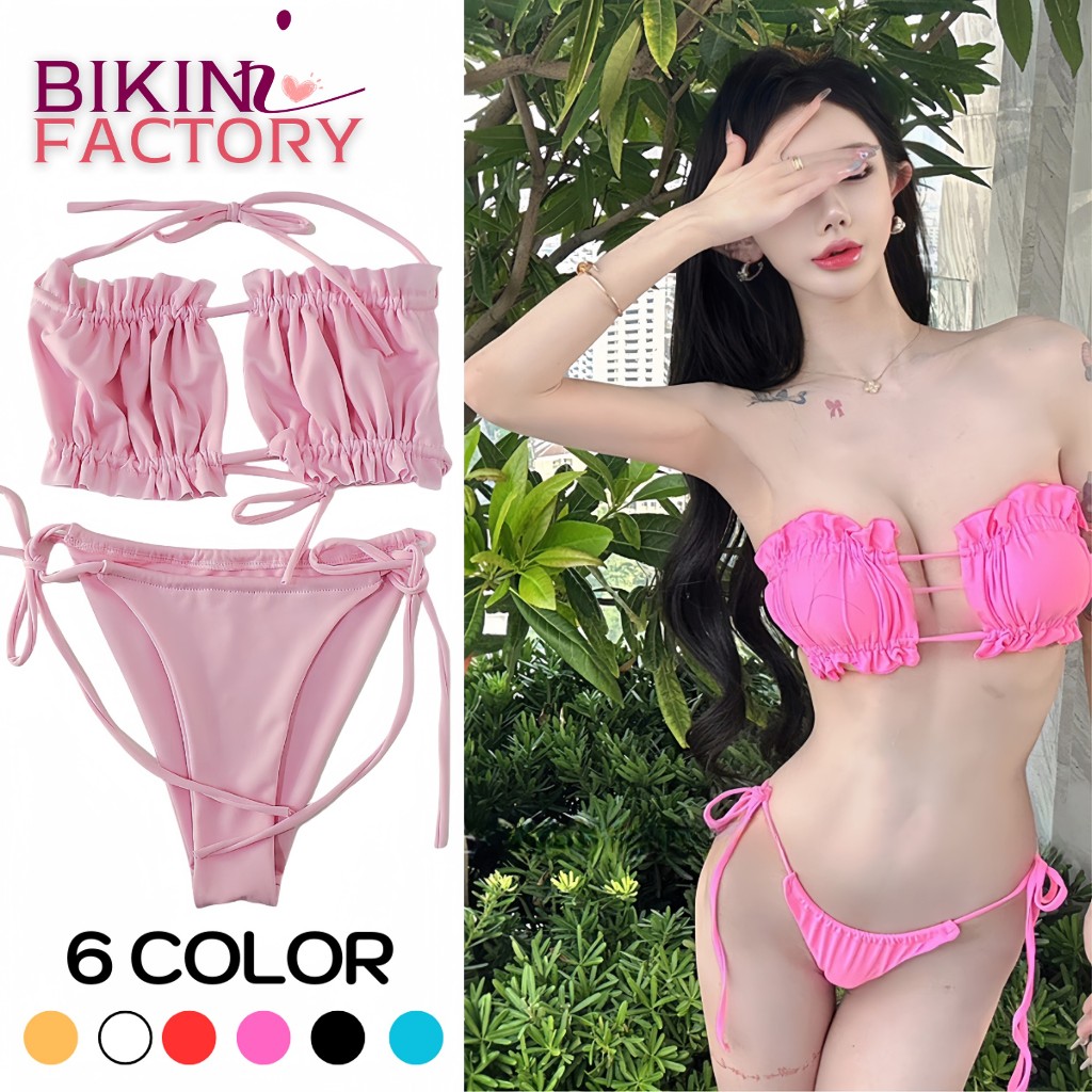 BIKINI FACTORY ชุดว่ายน้ำ2ชิ้น bikiniสไตล์เซ็กซี ชุดบิกินี่สี่เหลี่ยม บราบนและล่างเป็นขอบหยิก โชว์หลังสวยๆมีหลายสีBK-096