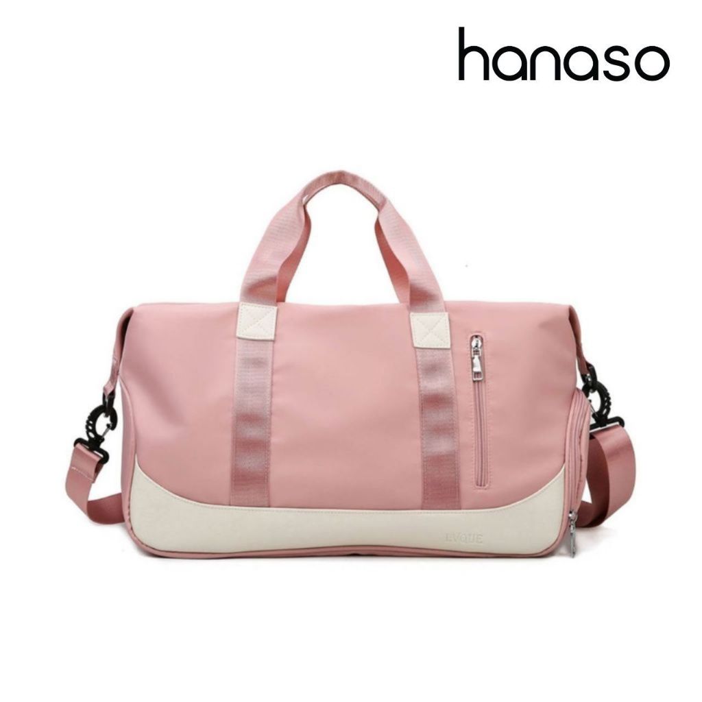 Hanaso กระเป๋าเดินทาง กระเป๋าฟิตเนส สำหรับสะพายไหล่ ถือได้ มีช่องใส่รองเท้า และผ้าเปียก