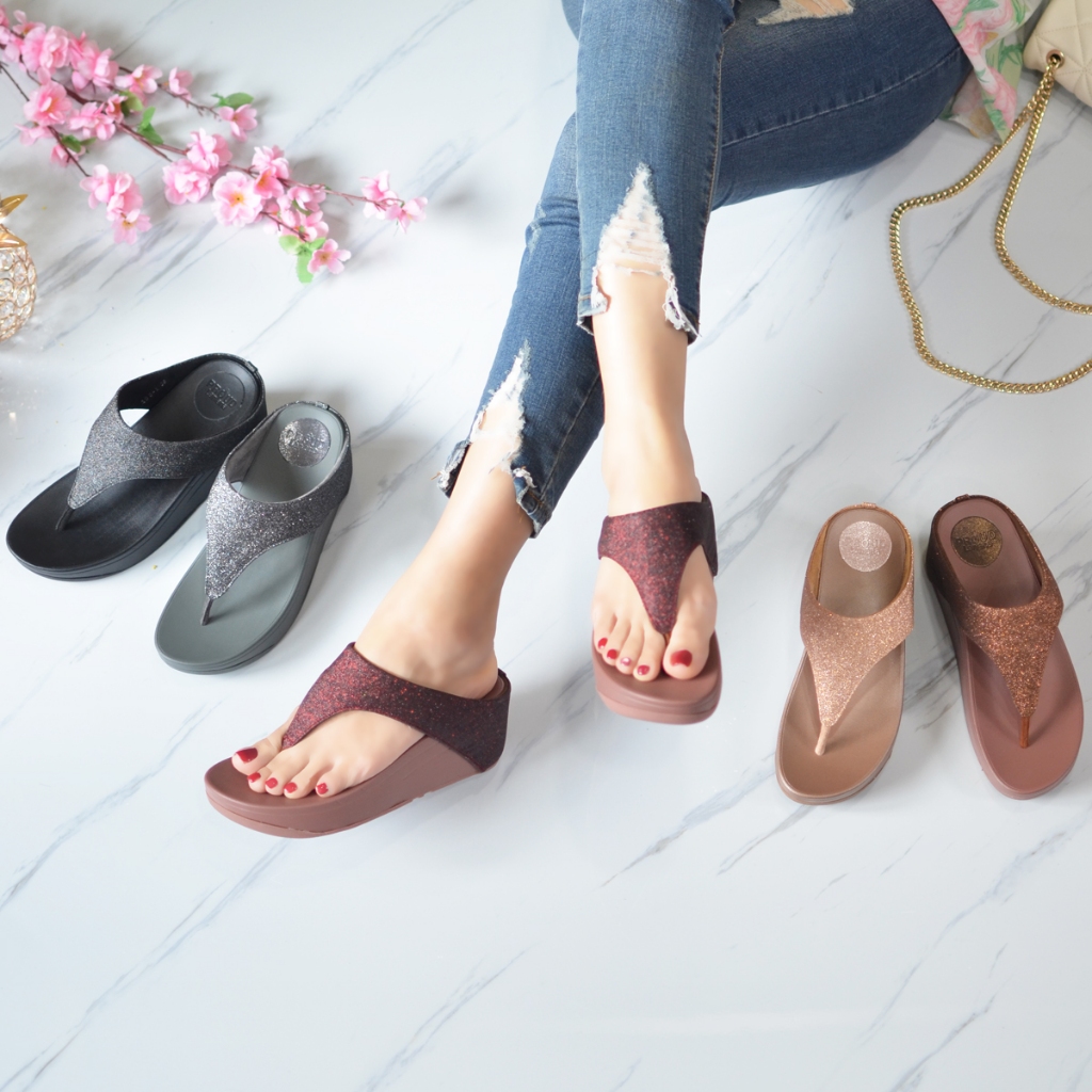 198-1 รองเท้าพื้นสุขภาพเสริมส้นสูง2.5นิ้ว คีบกลิตเตอร์ สไตล์ฟลิปฟลอบ Fitflop