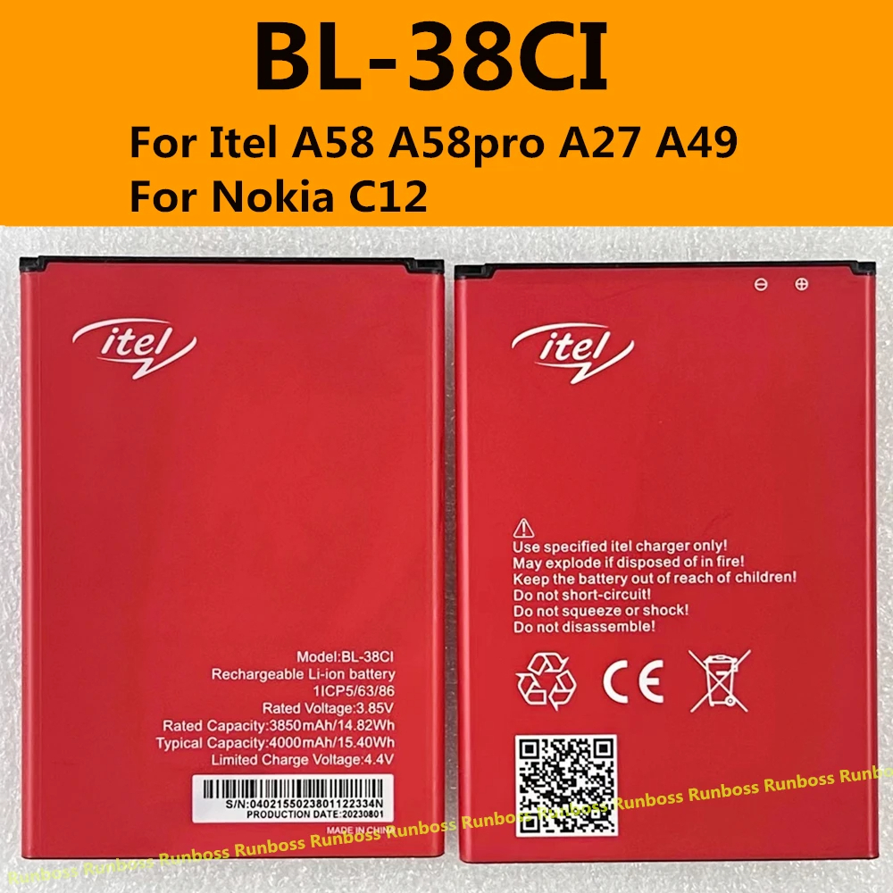 BL-38CI แบตเตอรี่ สำหรับ itel A27 A551L A49 A661L เล่นได้ A49 A631L A58 A58 Pro/bl-38ci แบตเตอรี่ควา