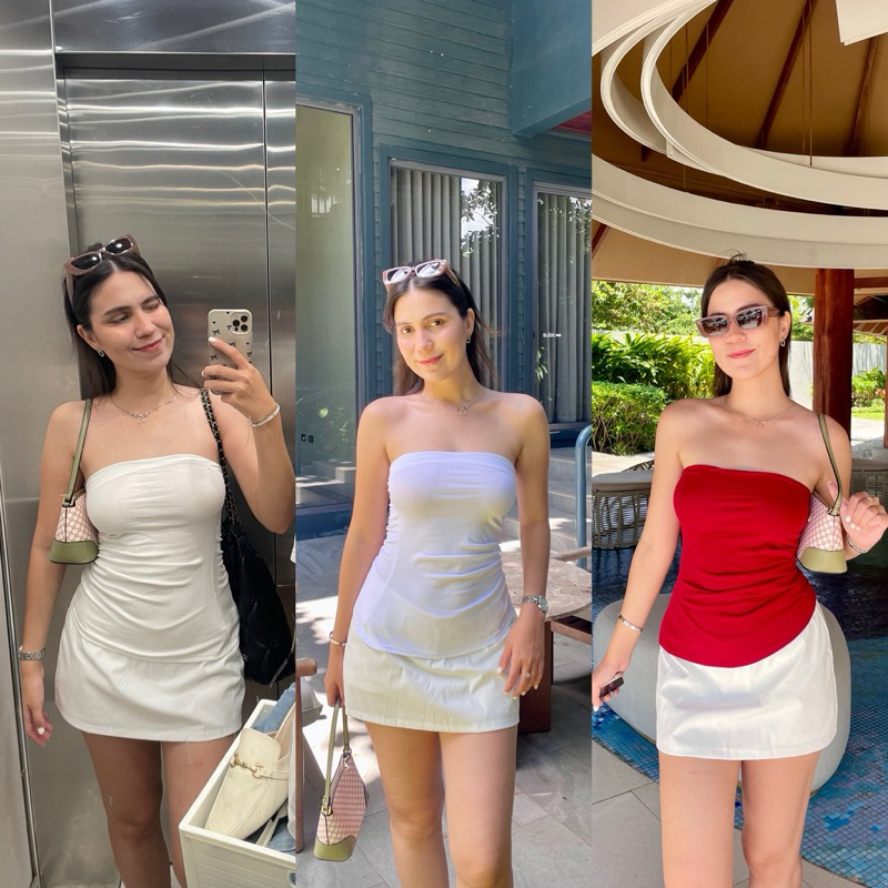 Camilla Tube เกาะอกแต่งเฉียง จับย่นด้านข้าง ผ้ายุนิโคล่