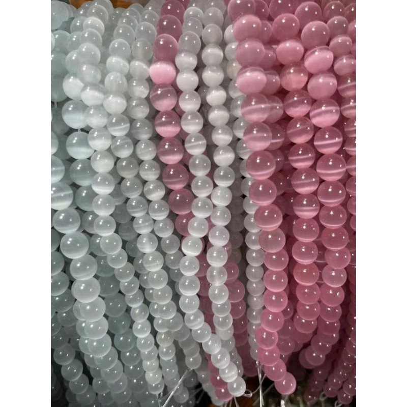 猫眼หินธรรมชาติตาแมวสีขาว ตาแมวสีชมพู8mm10mm