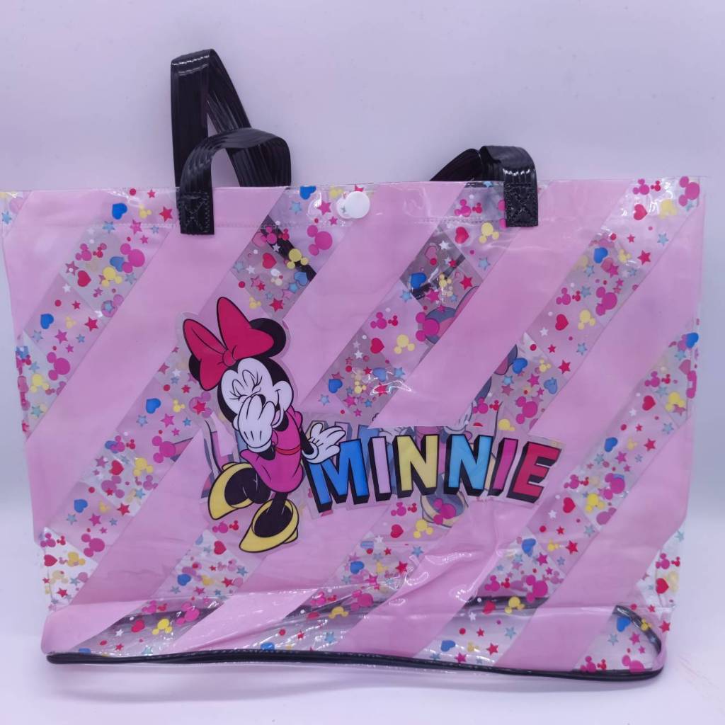 พร้อมส่ง กระเป๋าPVC ลายการ์ตูน กระเป๋าใส กระเป๋าถือ มีกระดุม จุของได้เยอะ
