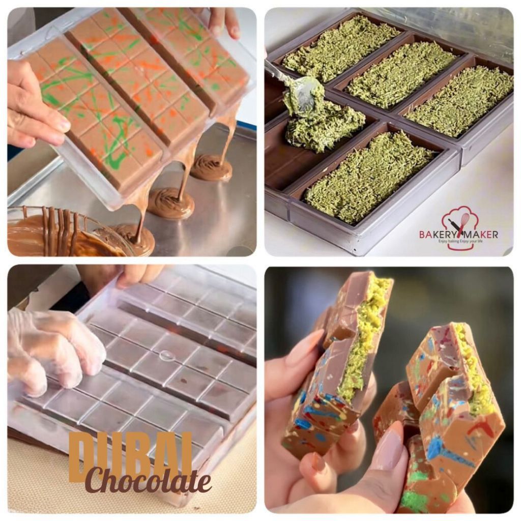 แม่พิมพ์ Dubai Chocolate พิมพ์ช็อคโกแล็ตบาร์ 3ช่อง Chocolate bar polycarbonate mold พิมพ์ดูไบ ฟอยล์