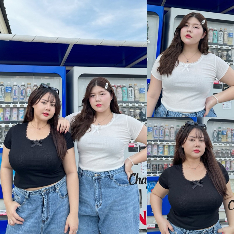 เสื้อครอปแขนสั้น เสื้อครอปสาวอวบ อก36-46นิ้ว เสื้อครอปสาวอวบ