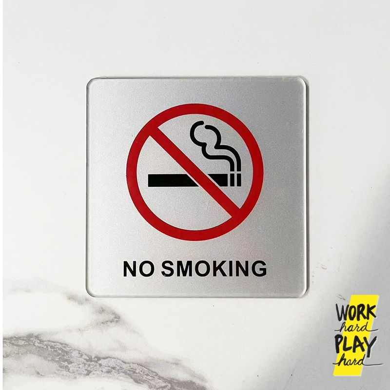 WHPH Shop ป้ายห้ามสูบบุหรี่ ป้าย NO SMOKING มีกาวในตัว ใช้งานภายนอกได้ ขนาด 10x10 cm