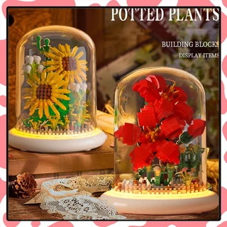 (พร้อมส่ง)ตัวต่อดอกไม้ มีไฟ ดอกไม้ตัวต่อ ตัวต่อ DIY ดอกทานตะวัน เดซี่ คาร์เนชั่น ของขวัญวันเกิด