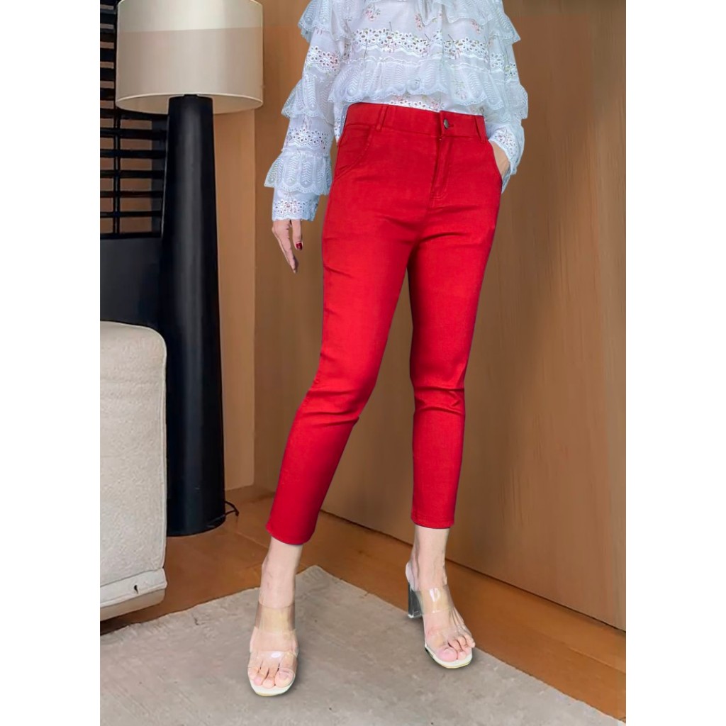 AB Skinny กางเกง 9 ส่วน สีแดงสด ของแท้ จากเพจดัง 350,000 Like กางเกง AB สกินนี่ยีนส์ผู้หญิง