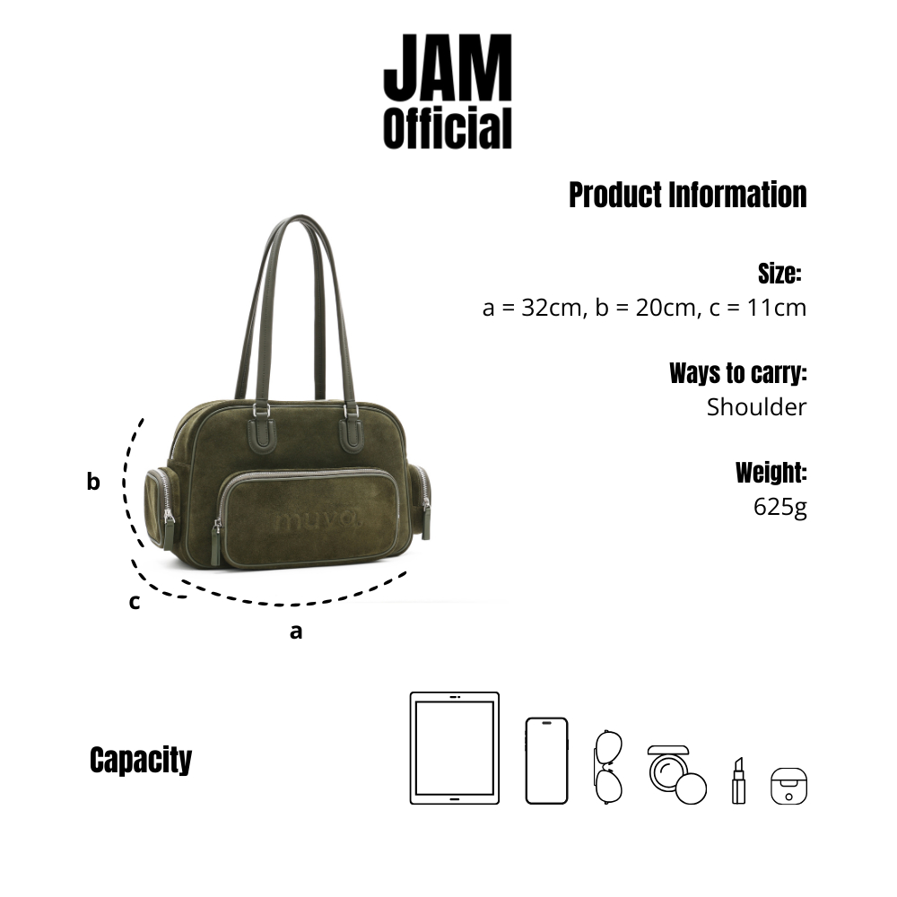JAM | MUVA - Boxy Suede - กระเป๋าสะพายข้าง หนังกลับ ทรงกล่อง