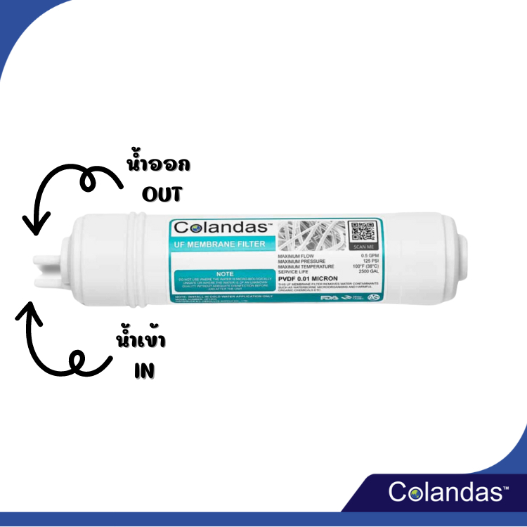 ไส้กรอง UF ชนิดแคปซูล 12 นิ้ว ไส้กรอง UF Colandas ขนาด 12 นิ้ว UF (Ultra Filtration) Colandas Filter