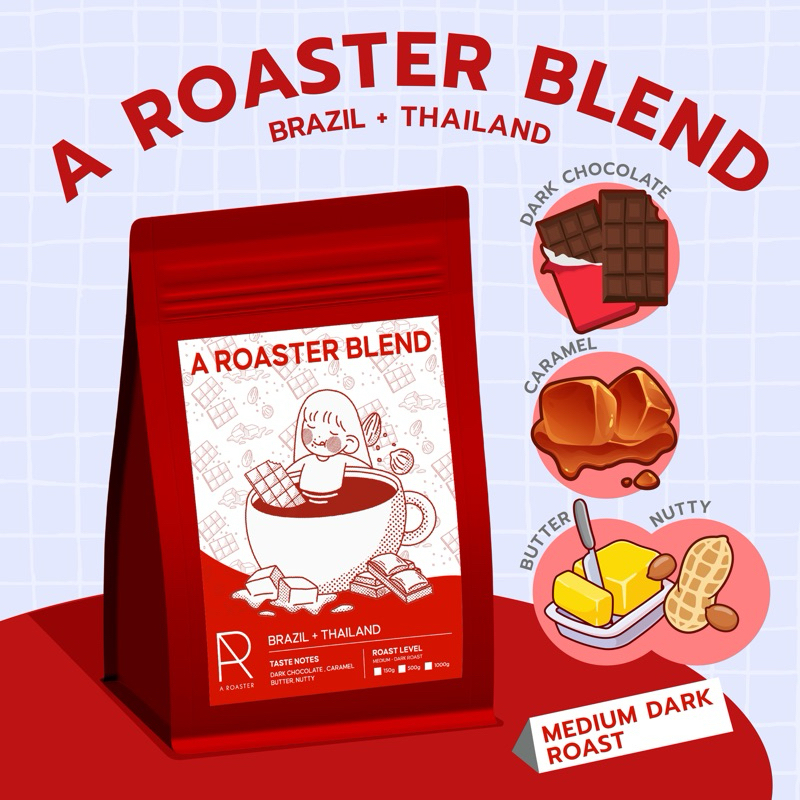 A Roaster Blend เมล็ดกาแฟคั่วกลางเข้ม Brazil Thailand