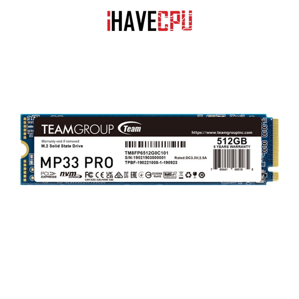 iHAVECPU M.2 (เอสเอสดี) TEAMGROUP MP33 PRO 512GB PCIe/NVMe GEN3x4 (TM8FPD512G0C101)