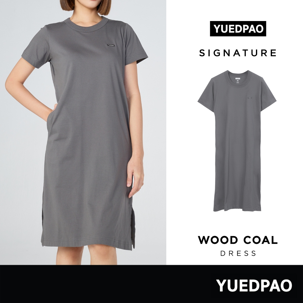 Yuedpao Signature Dress Summer ผ้าหนาทรงสวย ยับยากรีดง่าย เสื้อยืดเปล่า ชุดเดรส สี Wood Coal