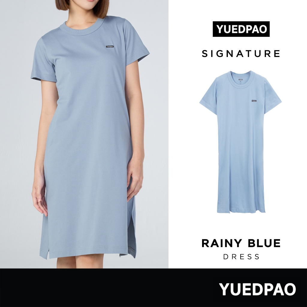 Yuedpao Signature Dress Summer ผ้าหนาทรงสวย ยับยากรีดง่าย เสื้อยืดเปล่า ชุดเดรส สี Rainy Blue