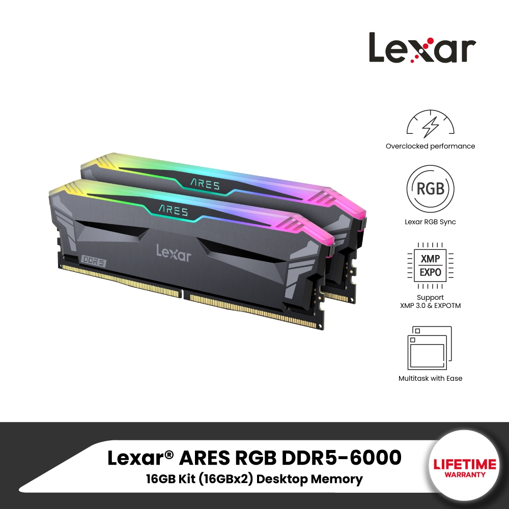 แรมพีซี LEXAR ARES RGB DDR5 6000 DESKTOP MEMORY 16GB KIT (X2) (LD5BU016G-R6000GDLA)_5