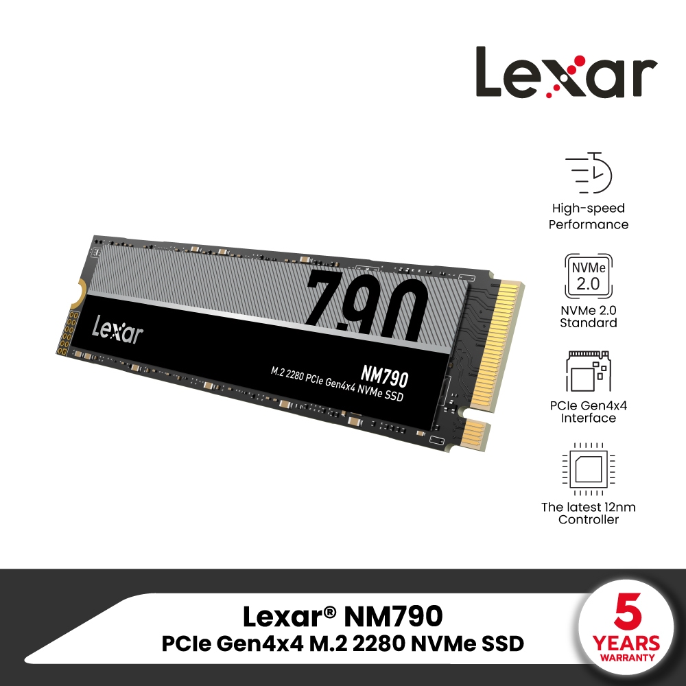 Lexar NM790 M.2 2280 PCIe Gen 4×4 NVMe SSD 2TB (เอสเอสดีภายใน) Read 7400MB/s, Write 6500MB/s¹ (LNM79