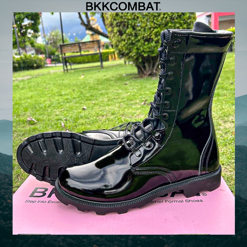 คอมแบท รหัส BKP01 ซิป พื้นโรเสิร์ท หนังขัดมัน(พรีเมี่ยม) หนังวัวแท้ สูง10นิ้ว