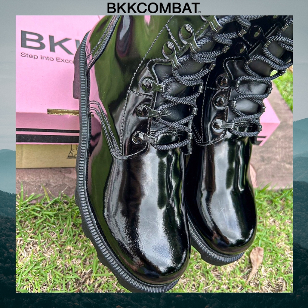 คอมแบท รหัส BKP01 ซิป พื้นโรเสิร์ท หนังขัดมัน(พรีเมี่ยม) หนังวัวแท้ สูง10นิ้ว