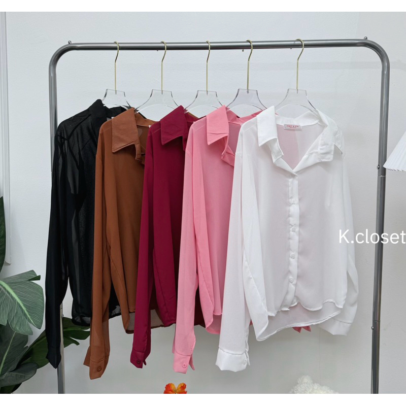 เสื้อเชิ้ตผ้าชีฟอง แขนยาวกระดุมหน้า