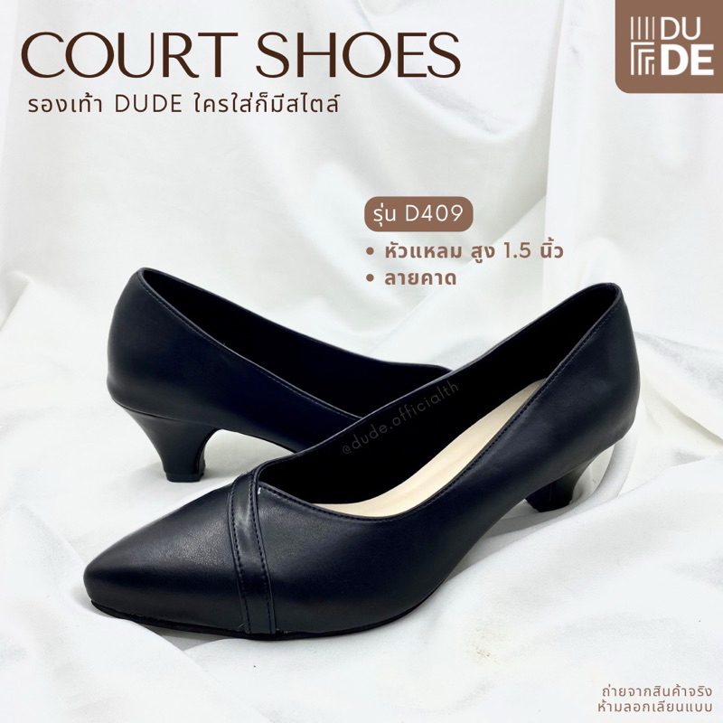 D409 รองเท้าคัทชู DUDE/PENNE หัวแหลม ส้นสูง 1.5 นิ้ว ไซส์ 36-40 แต่งคาดโบว์ รองเท้าทำงาน ทรงสวย