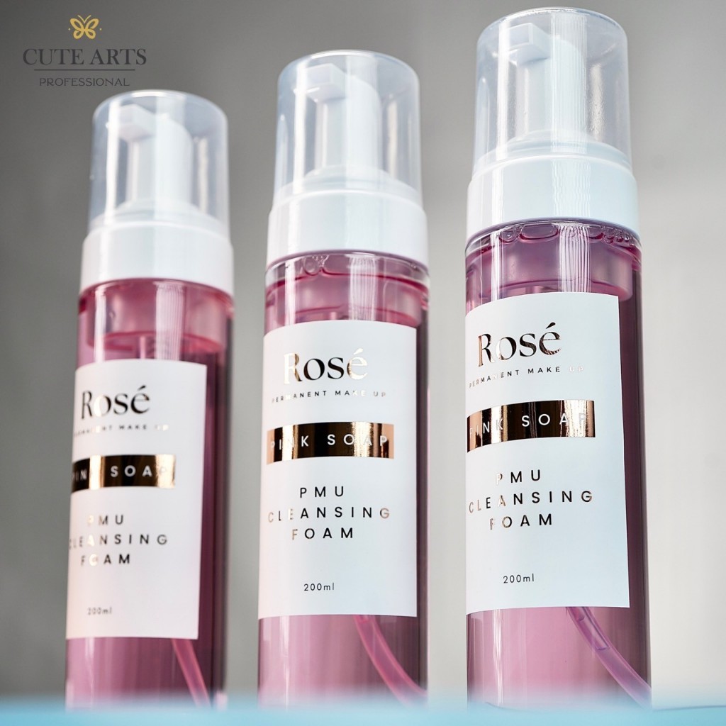Rose Pink Soap 200ml. คลีนซิ่งโฟม เช็ดทำความสะอาดผิวระหว่างและหลังงาน PMU คุณภาพสูง พร้อมส่ง