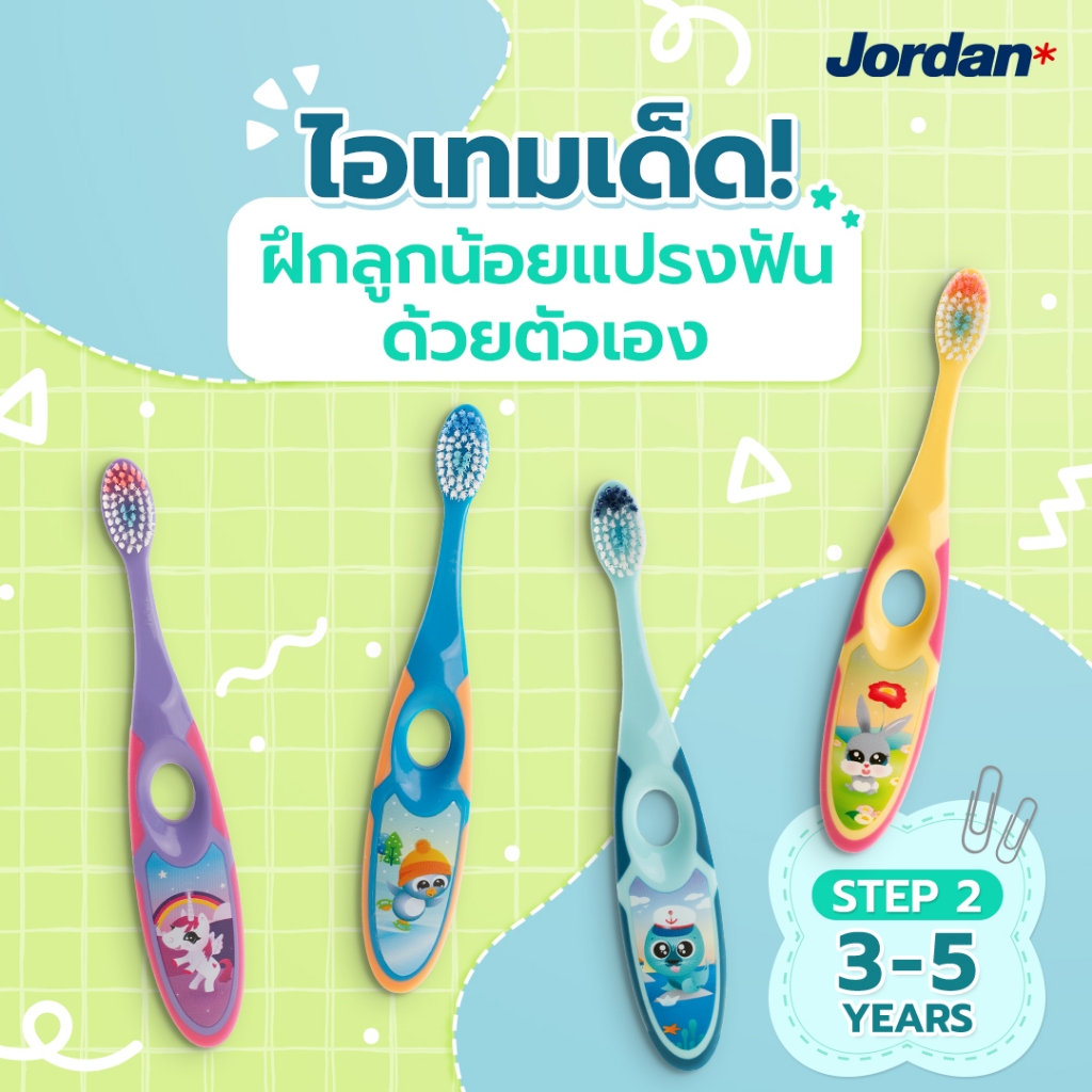 ⚡ ส่งของทุกวัน ⚡ [แพ็ค2ชิ้น คละสี]  Jordan จอร์แดนแปรงสีฟันเด็ก Step 2 สำหรับ 3-5 ปี รูปที่ 5