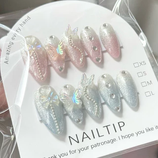 [ พร้อมส่ง ✅] เล็บปลอม เล็บเจลแท้ สไตล์เจ้าหญิง เล็บสีลูกแก้ว ( เปลี่ยนสีพื้นได้ ) ✨