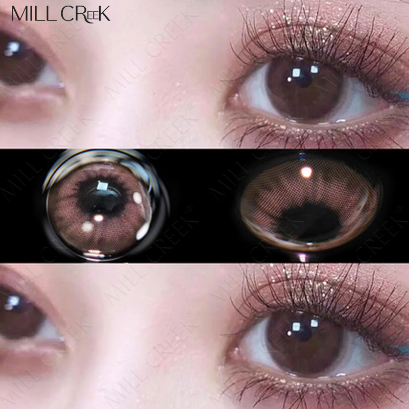 [✅0~-8.00] MILL CREEK คอนแทคเลนส์ไฮโดรเจลธรรมชาติ สีน้ําตาล14.0มม.1ปี สําหรับนักเรียน ผู้หญิง