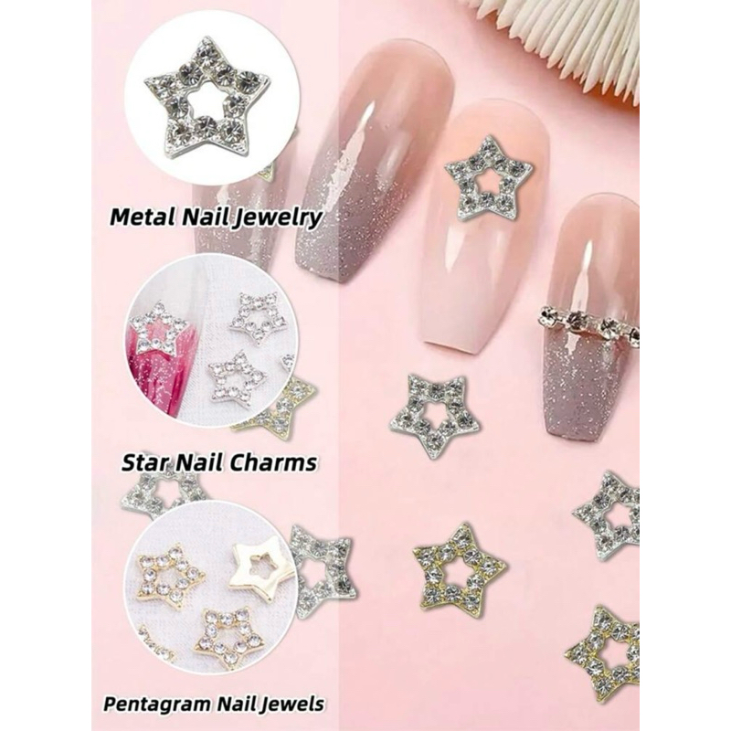 AC.718 ร้านไทย ขายปลีก 1 ชิ้น พร้อมส่ง อะไหล่แต่งเล็บสีเงินรูปดาวประดับด้วยเพชรสีขาว