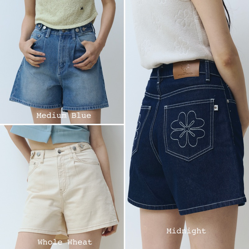 Ava shorts [Pre-order สี Whole Wheat size S,M จัดส่ง25ธค] กางเกงยีนส์ขาสั้น ปักโลโก้แบรนด์