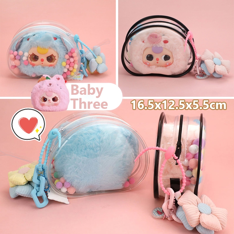 กล่องเก็บตุ๊กตาการ์ตูน สีดํา ทรงกลม กันฝุ่น แบบพกพา พร้อมซิปใส สําหรับตกแต่ง baby three【พร้อมส่งจากไทย】