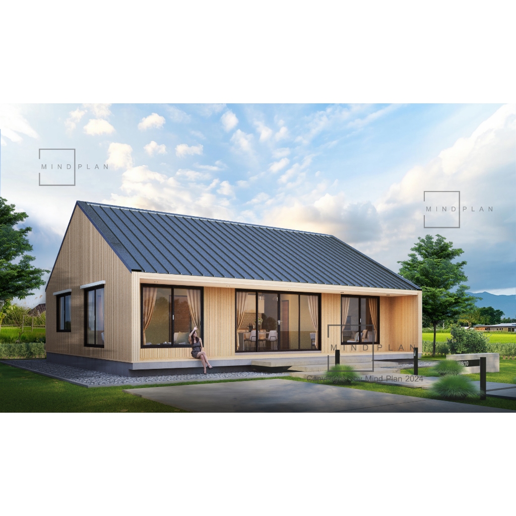 แบบบ้านมินิมอล MIND PLAN M-121 พื้นที่ใช้สอย 121 ตร.ม.ค่าก่อสร้าง 1.3-1.5 ล้านบาท