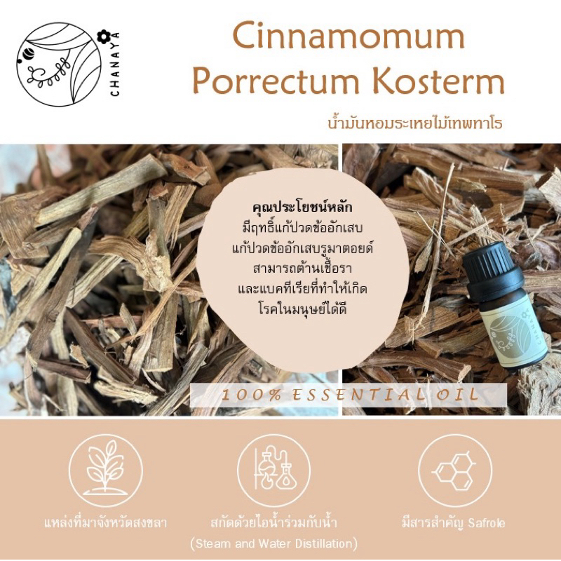 น้ำมันหอมระเหยไม้เทพทาโร ชานาญา CHANAYA Cinnamomum Porrectun Kosterm 100% Essential Oil