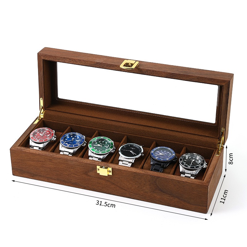 กล่องนาฬิกา 6 เรือน (วอลนัทไม้+ในผ้าสักหลาดสีน้ำตาล) กล่องใส่นาฬิกา Watch Box กล่องของขวัญ