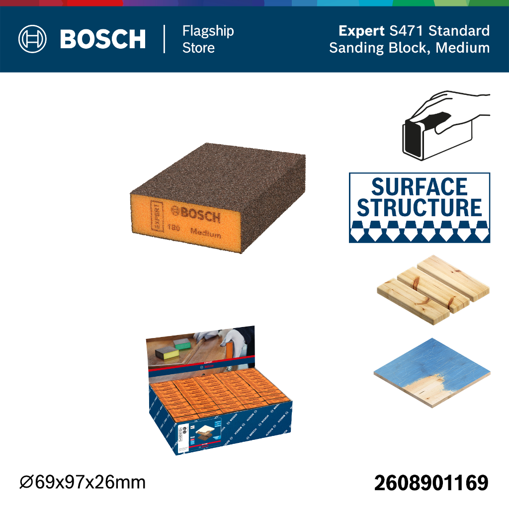 BOSCH ฟองน้ำขัดเหลี่ยมบาง หยาบ (P180-240) (Medium)