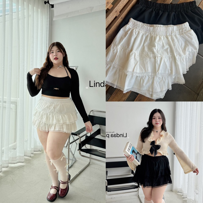 กระโปรงชั้นๆแต่งลูกไม้ สาวอวบ plussize เอว32-42นิ้ว(มีไซซ์) มีกางเกงซับใน ไม่บาง สายคาเฟ่ ทะเล ภูเขาต้องมี